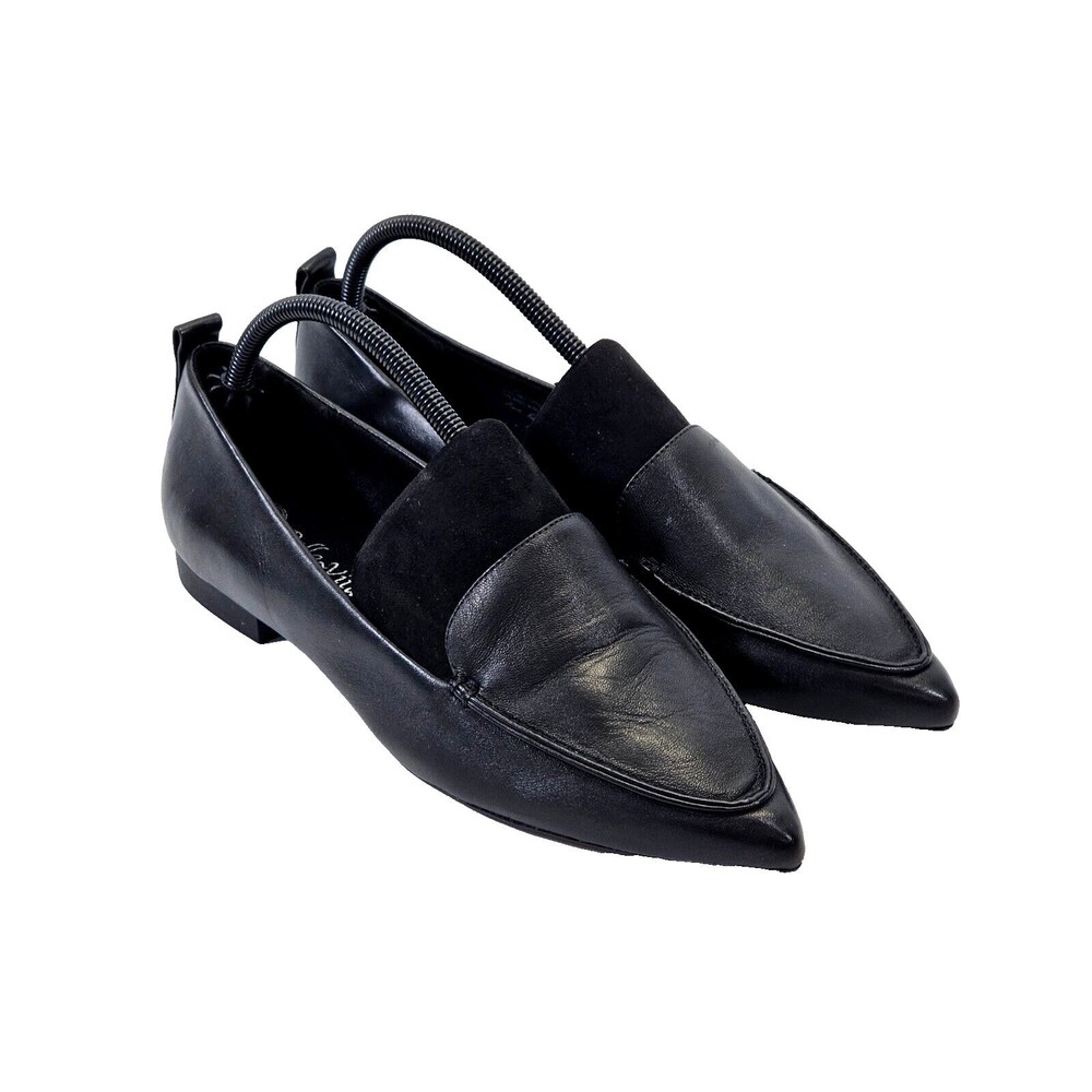 BELLA VITA Women's 9 Alessi Slip On Flats Black Leather Pointed Toe Loafer EUC